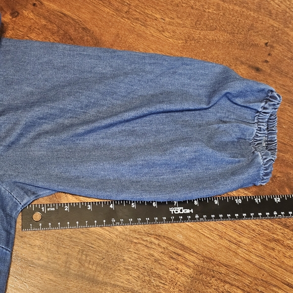 Denim Dress Blue V-Neck 3/4 Length Puff Sleeves Midi Dress NWT Size Large - Picture 6 of 11